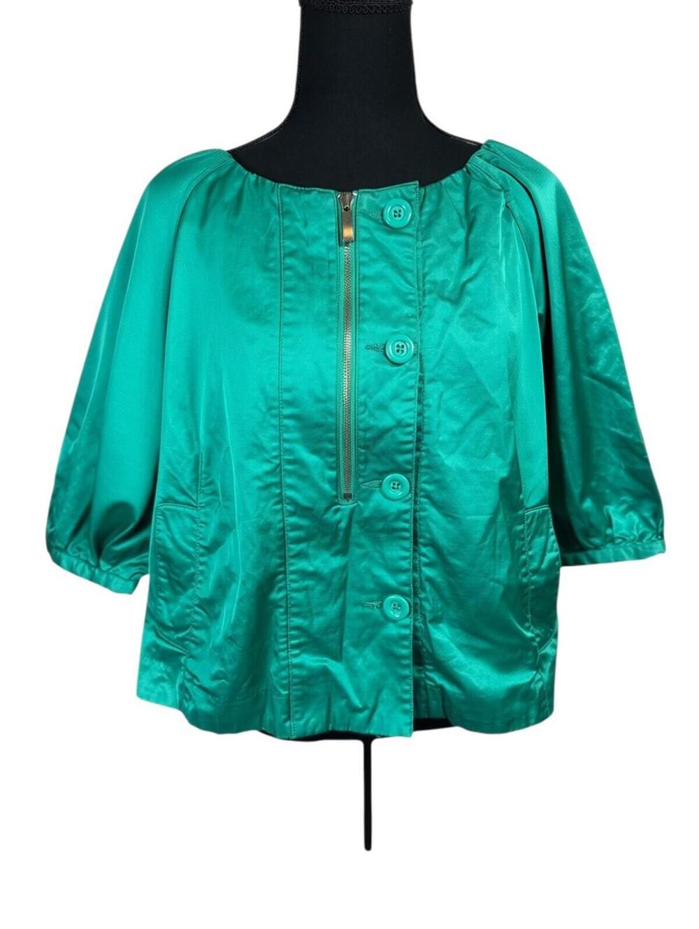 Y2K Elle Teal Cropped Swing Jacket Metallic Sheen Retro Chic